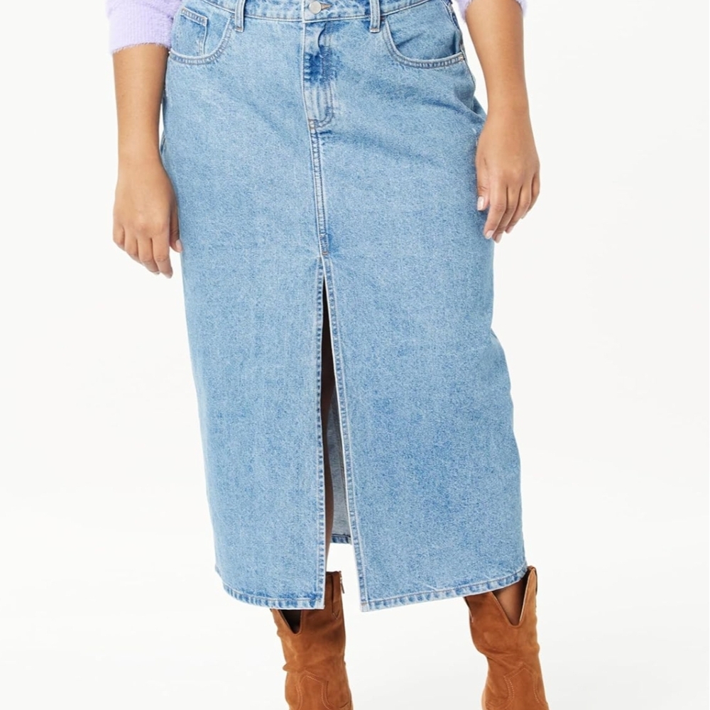 The Drop Denim Column Skirt NWT